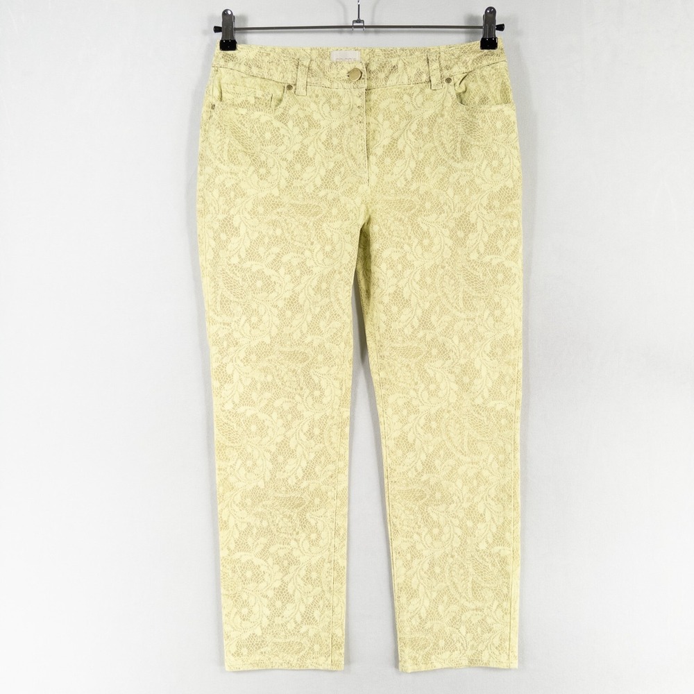 Chico's Skimmer Pant Womens Sz 0 US Small 4 Yellow Green Lace Pattern Stretch